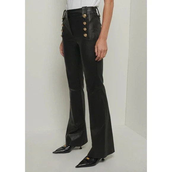 $995 Derek Lam 10 Crosby Size 4 Black Leather Robertson Flare Trousers *READ* - Picture 11 of 13